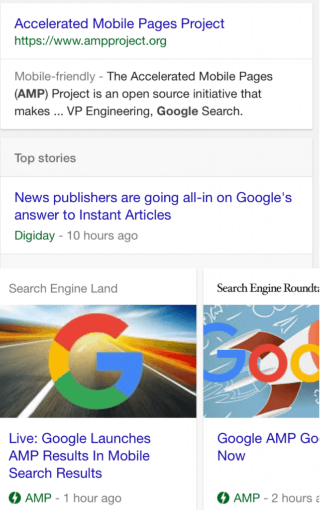 Google AMP Screen Shot Of Google Results