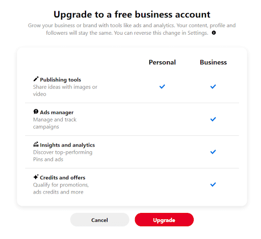 upgrade to free business account