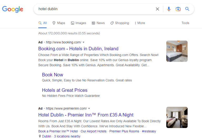 hotel dublin search google ads