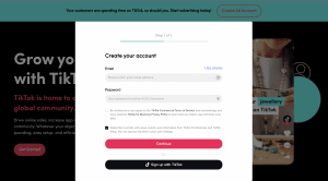 Sign up for TikTok business manager first page