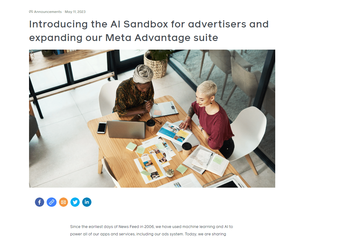 Meta Update AI Sandbox and Advantage Suite